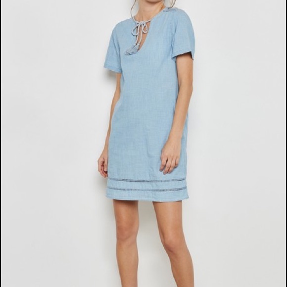 Mango‎ Tie Neck Denim Dress - Picture 1 of 12